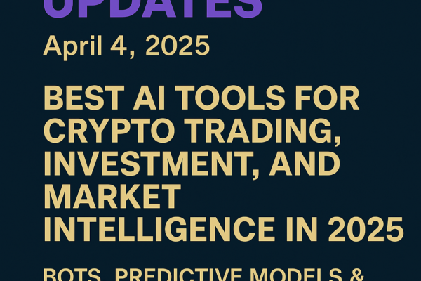 A title slide for a short video or presentation titled "Best AI Tools for Crypto in 2025" from Crypto AI Updates, dated April 4, 2025. The design features futuristic icons representing trading bots, predictive analytics, sentiment tracking, and portfolio tools, with a dark-tech themed background and glowing circuit lines to emphasize innovation in crypto and AI.