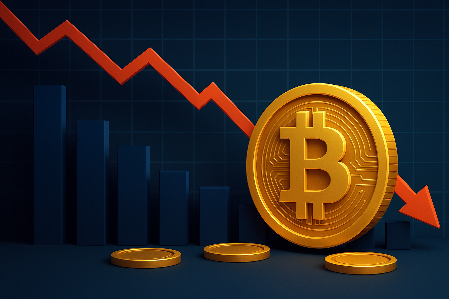 Crypto Market Faces Turbulence, Bitcoin and Red Arrow going down.